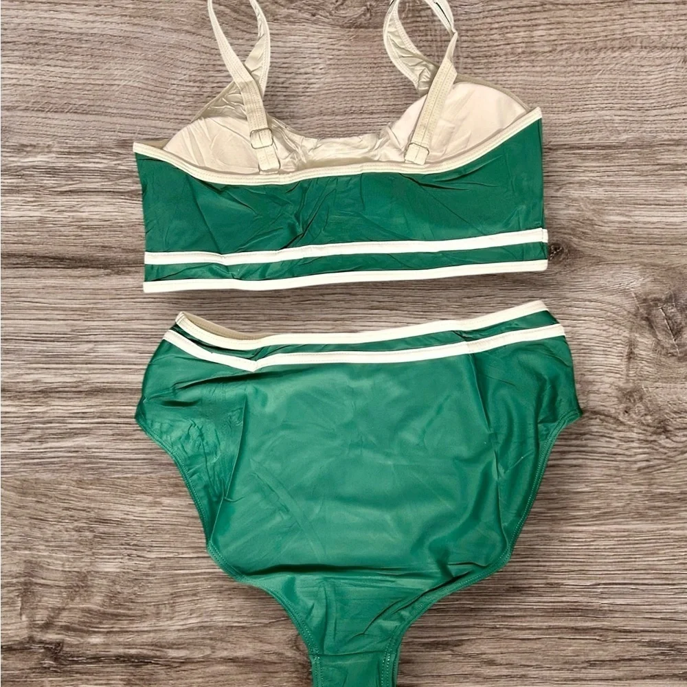 🏖️ Wave Ready! XL Sporty Colorblock Bikini 💚⚡️
